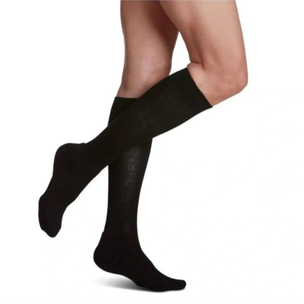 Sigvaris Women Compression Socks S/M Blk 20-30 Knee High Supima Cotton Diabetic